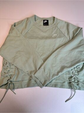 Nike Sage Green Lace-Up Cropped Crewneck Sweatshirt